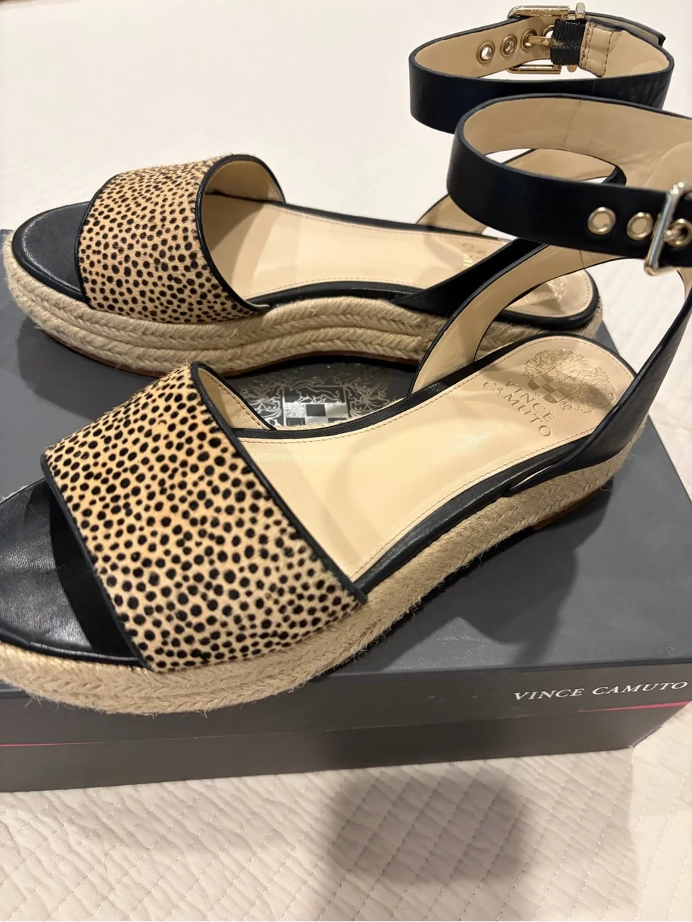 Woven Espadrille Sandals with Ankle Strap in Black and Tan